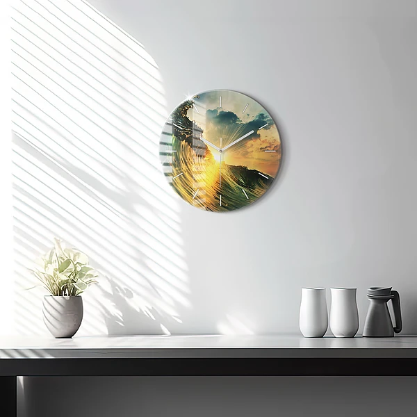 Wanduhr rund mit motiv Wellenperspektive Sonnenuntergang