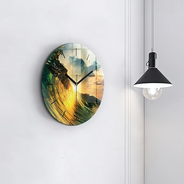 Wanduhr rund mit motiv Wellenperspektive Sonnenuntergang