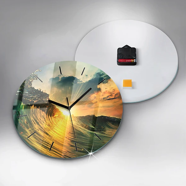 Wanduhr rund mit motiv Wellenperspektive Sonnenuntergang