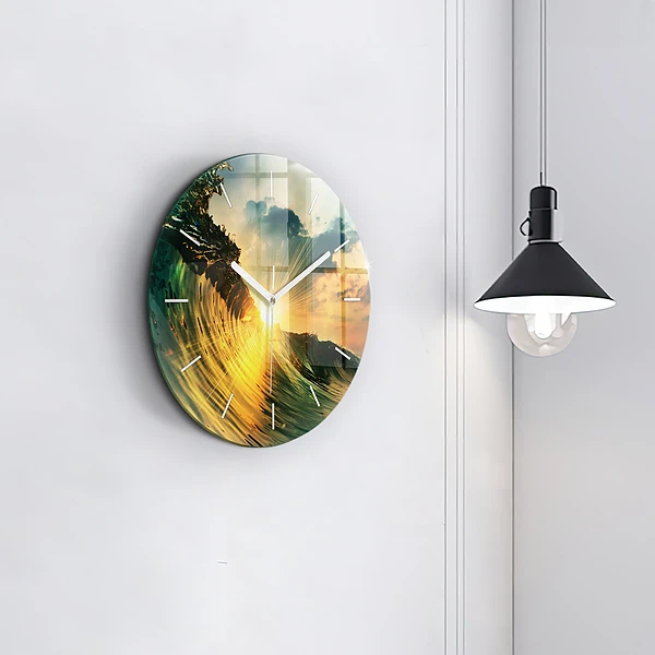 Wanduhr rund mit motiv Wellenperspektive Sonnenuntergang