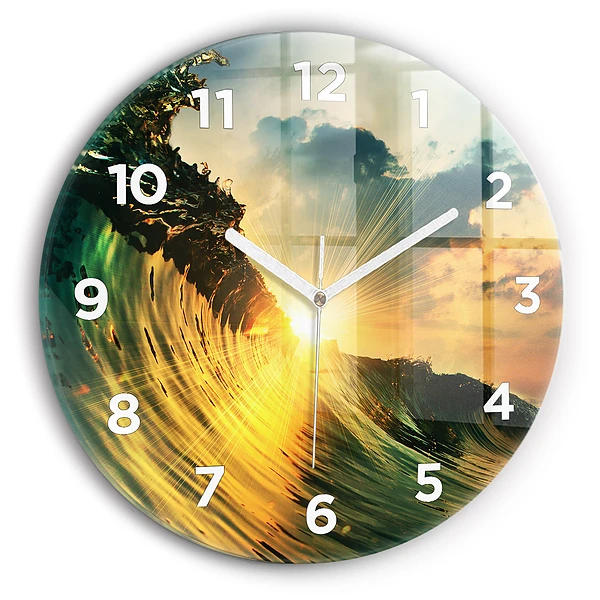 Wanduhr rund mit motiv Wellenperspektive Sonnenuntergang