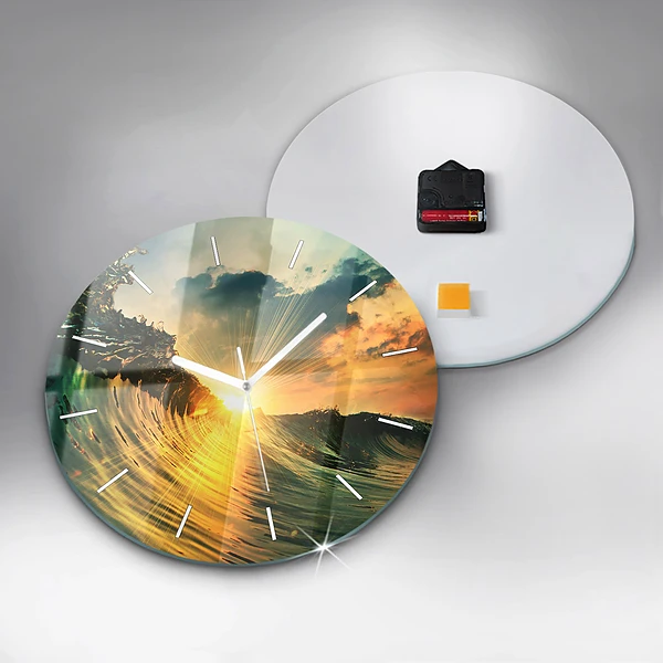 Wanduhr rund mit motiv Wellenperspektive Sonnenuntergang