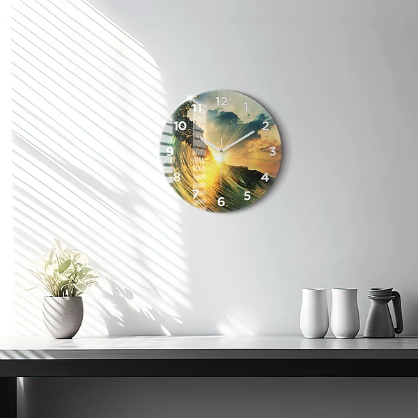 Wanduhr rund mit motiv Wellenperspektive Sonnenuntergang