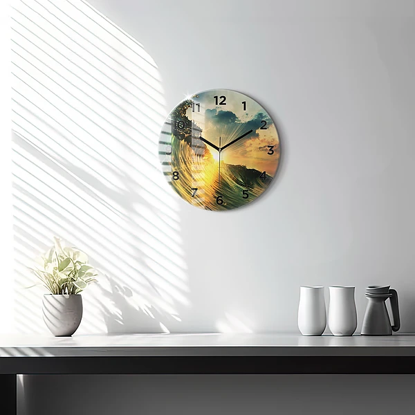 Wanduhr rund mit motiv Wellenperspektive Sonnenuntergang