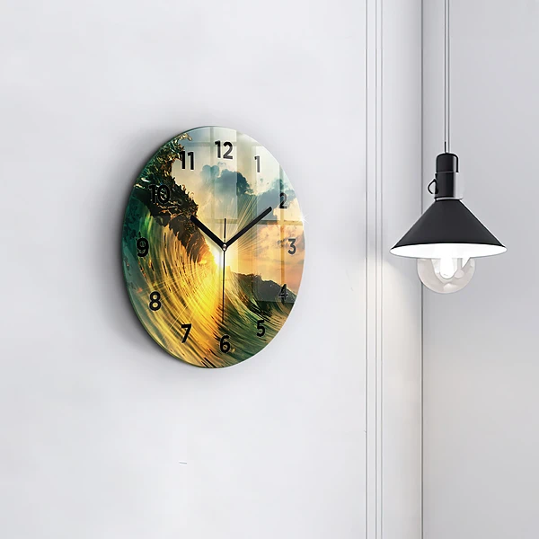 Wanduhr rund mit motiv Wellenperspektive Sonnenuntergang