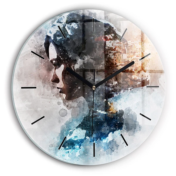 Wanduhr rund mit motiv Die Vergangenheit im Hinterkopf