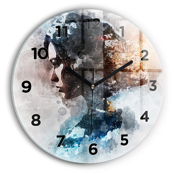 Wanduhr rund mit motiv Die Vergangenheit im Hinterkopf