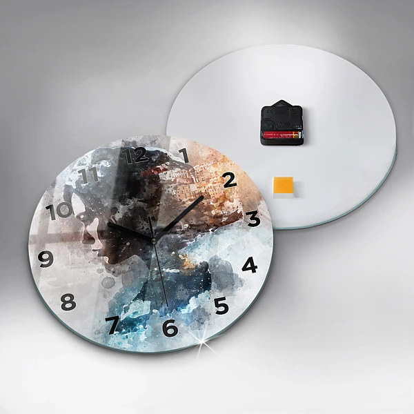 Wanduhr rund mit motiv Die Vergangenheit im Hinterkopf