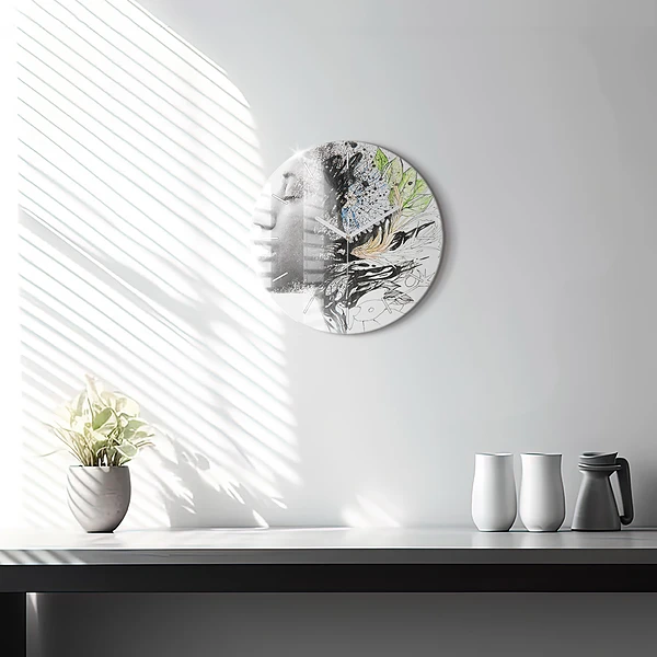 Wanduhr rund Abstraktes Frauengesicht