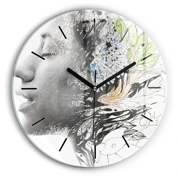 Wanduhr rund Abstraktes Frauengesicht
