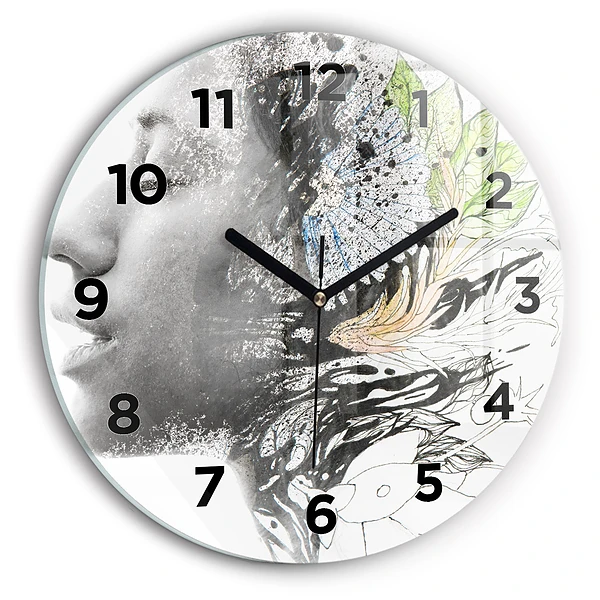 Wanduhr rund Abstraktes Frauengesicht