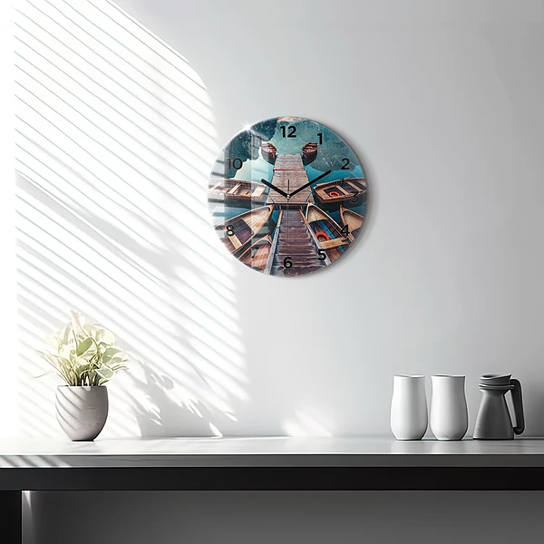 Wanduhr rund Plattform und See