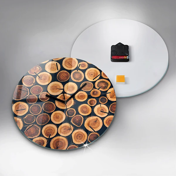 Wanduhr glas rund Holz