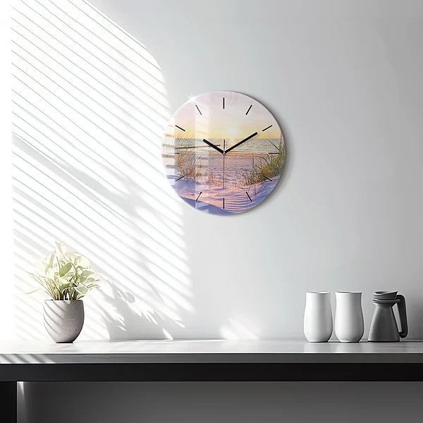Wanduhr glas rund Polnischer Sonnenuntergang am Meer