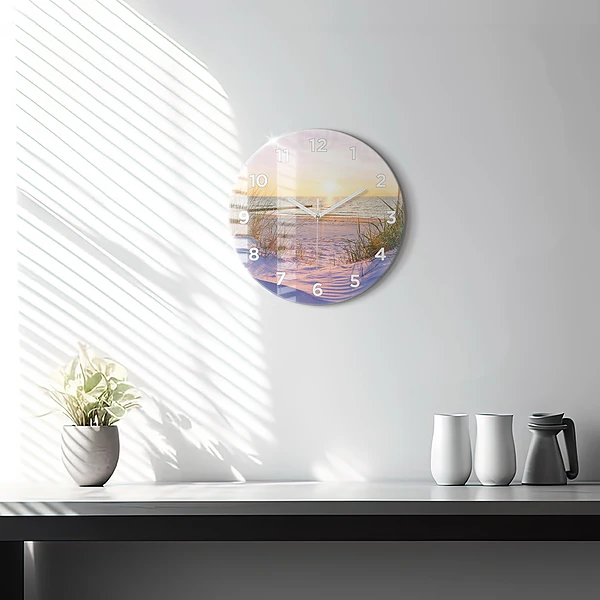 Wanduhr glas rund Polnischer Sonnenuntergang am Meer