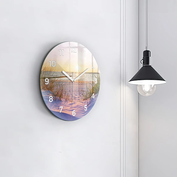 Wanduhr glas rund Polnischer Sonnenuntergang am Meer