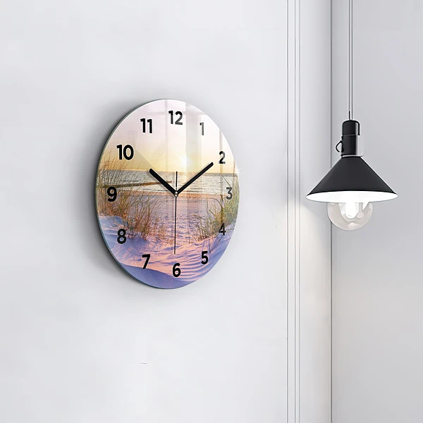 Wanduhr glas rund Polnischer Sonnenuntergang am Meer