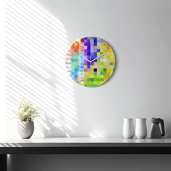 Wanduhr rund mit motiv Komposition von Quadraten