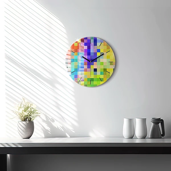 Wanduhr rund mit motiv Komposition von Quadraten