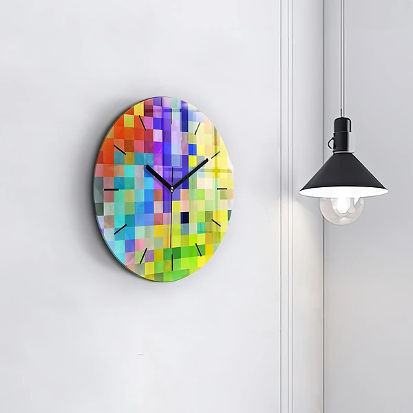 Wanduhr rund mit motiv Komposition von Quadraten