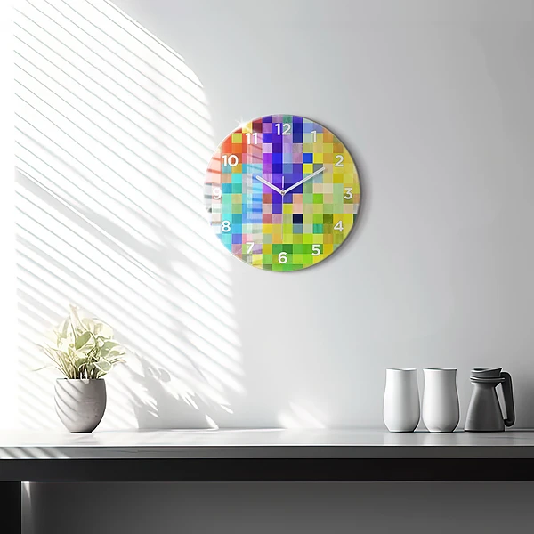Wanduhr rund mit motiv Komposition von Quadraten