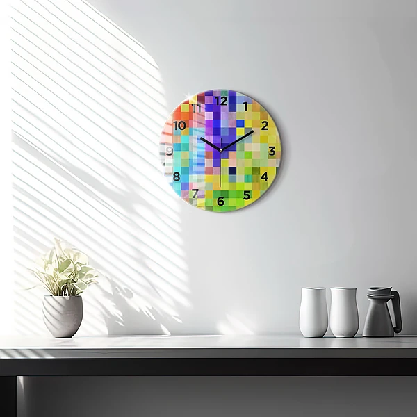 Wanduhr rund mit motiv Komposition von Quadraten