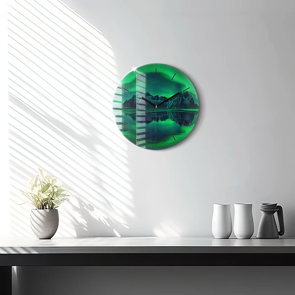 Wanduhr rund mit motiv Aurora borealis