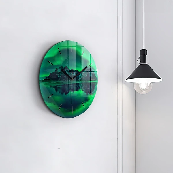 Wanduhr rund mit motiv Aurora borealis
