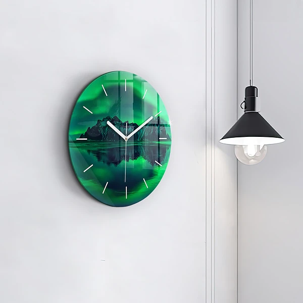 Wanduhr rund mit motiv Aurora borealis