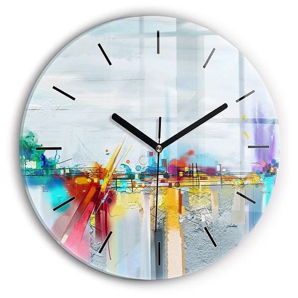 Wanduhr glas rund Abstrakte Öl-Landschaft