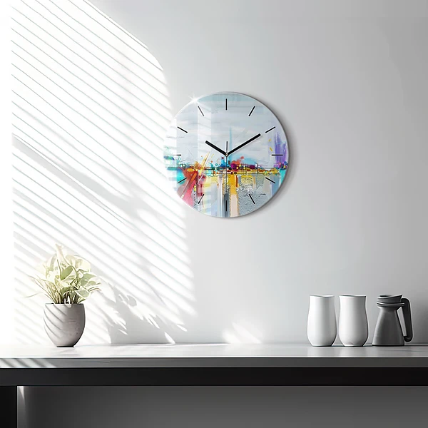 Wanduhr glas rund Abstrakte Öl-Landschaft