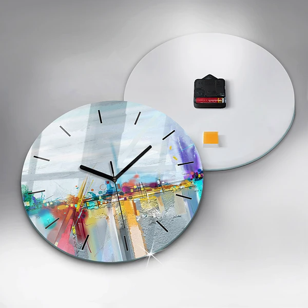 Wanduhr glas rund Abstrakte Öl-Landschaft