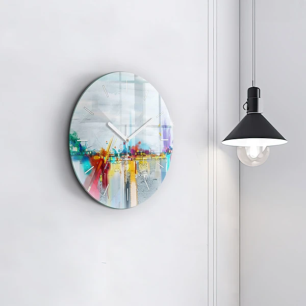 Wanduhr glas rund Abstrakte Öl-Landschaft