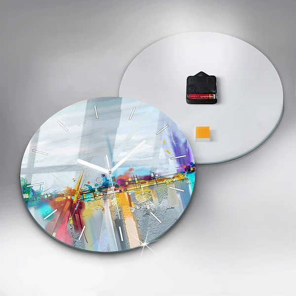 Wanduhr glas rund Abstrakte Öl-Landschaft