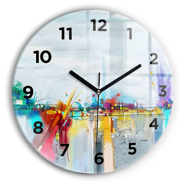 Wanduhr glas rund Abstrakte Öl-Landschaft