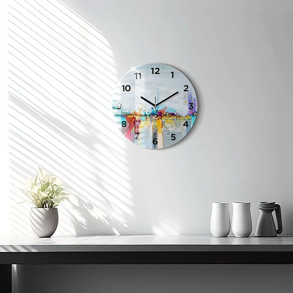 Wanduhr glas rund Abstrakte Öl-Landschaft