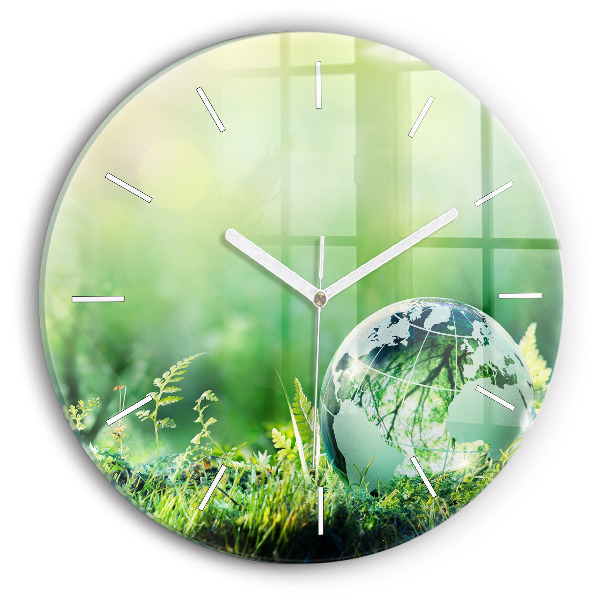 Wanduhr glas rund Weltkugel