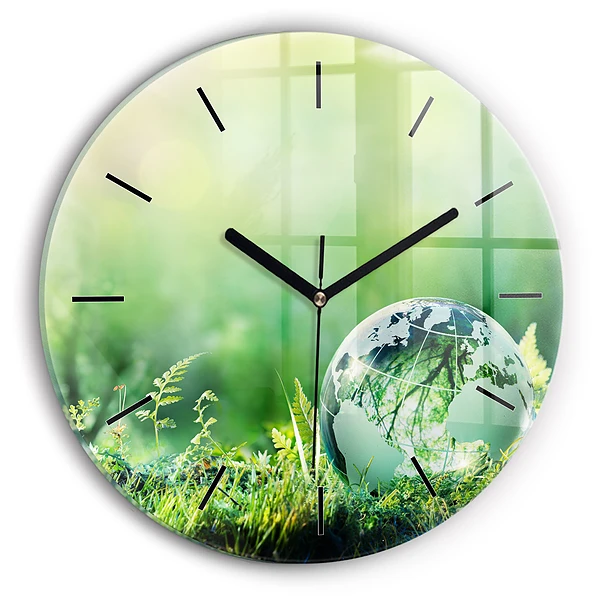 Wanduhr glas rund Weltkugel