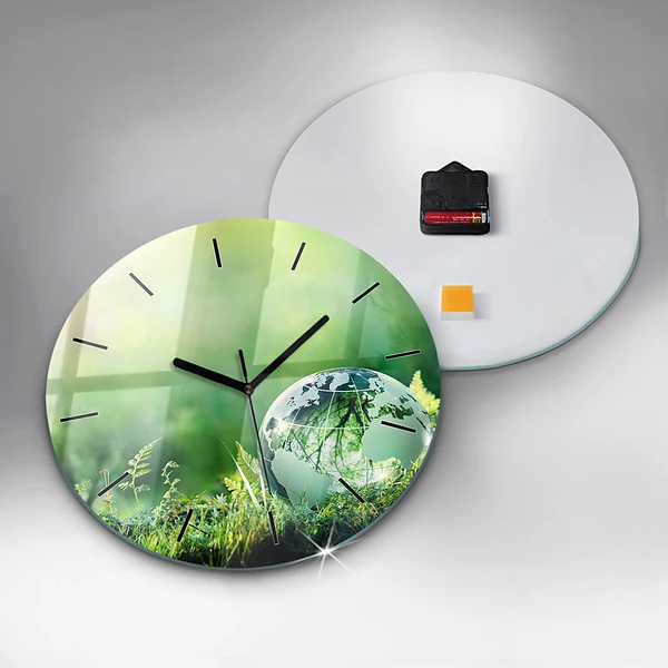 Wanduhr glas rund Weltkugel
