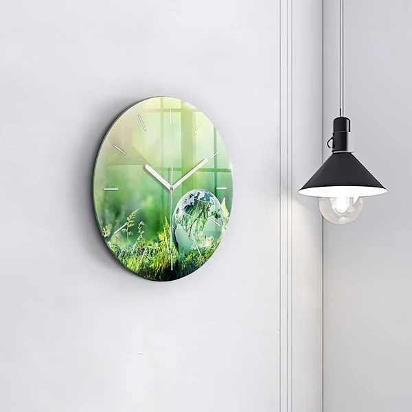 Wanduhr glas rund Weltkugel