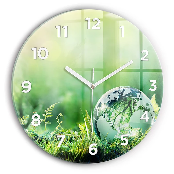 Wanduhr glas rund Weltkugel