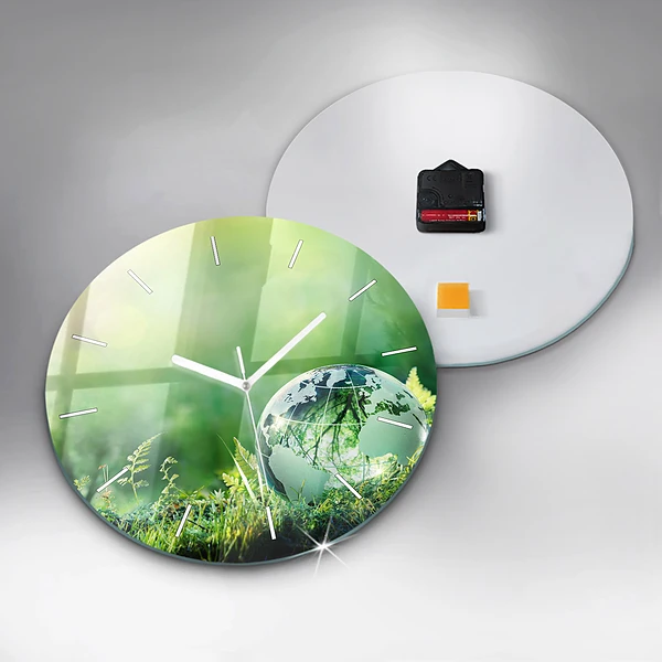 Wanduhr glas rund Weltkugel
