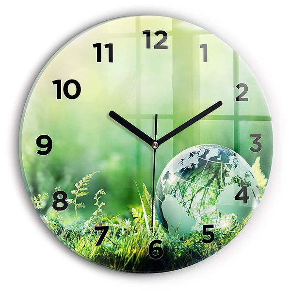 Wanduhr glas rund Weltkugel