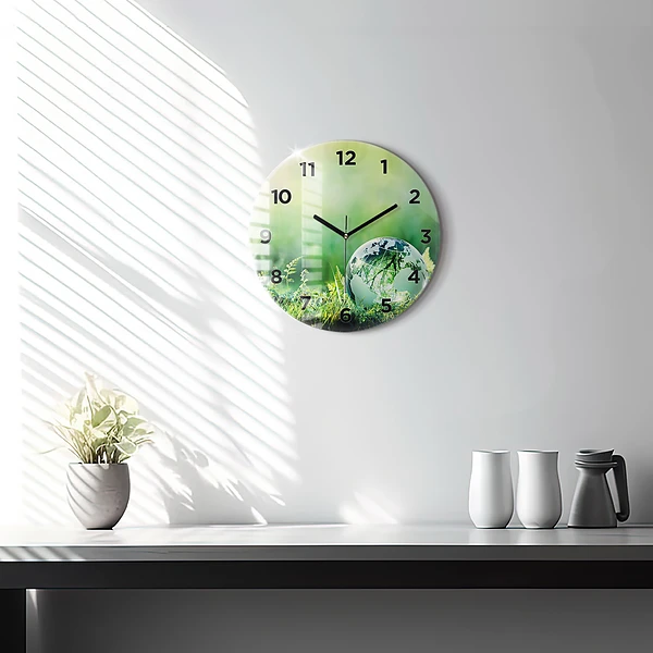 Wanduhr glas rund Weltkugel