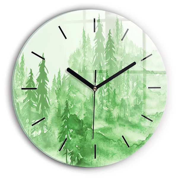 Wanduhr rund Gemälde eines grünen Waldes