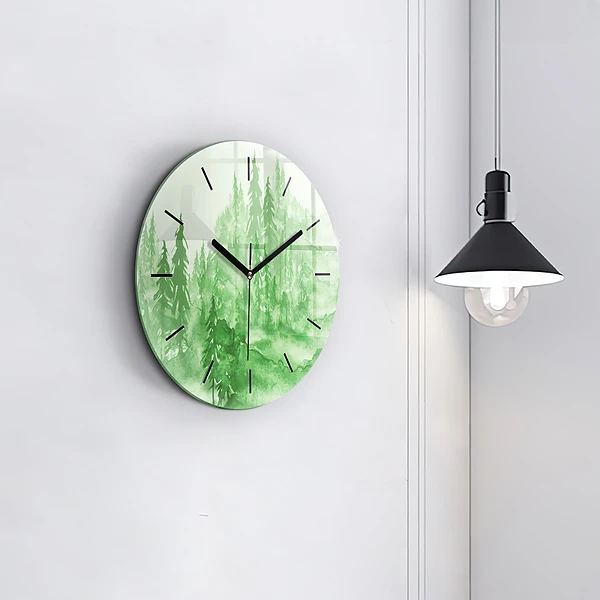 Wanduhr rund Gemälde eines grünen Waldes