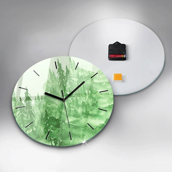 Wanduhr rund Gemälde eines grünen Waldes