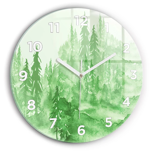 Wanduhr rund Gemälde eines grünen Waldes