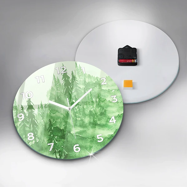 Wanduhr rund Gemälde eines grünen Waldes