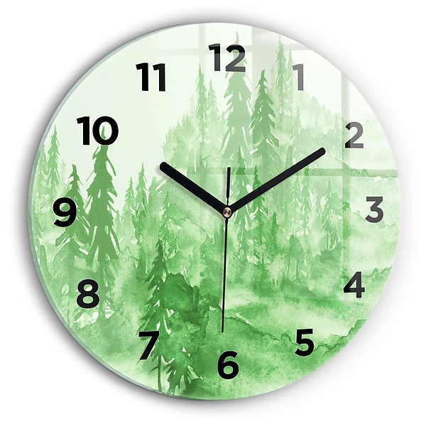 Wanduhr rund Gemälde eines grünen Waldes